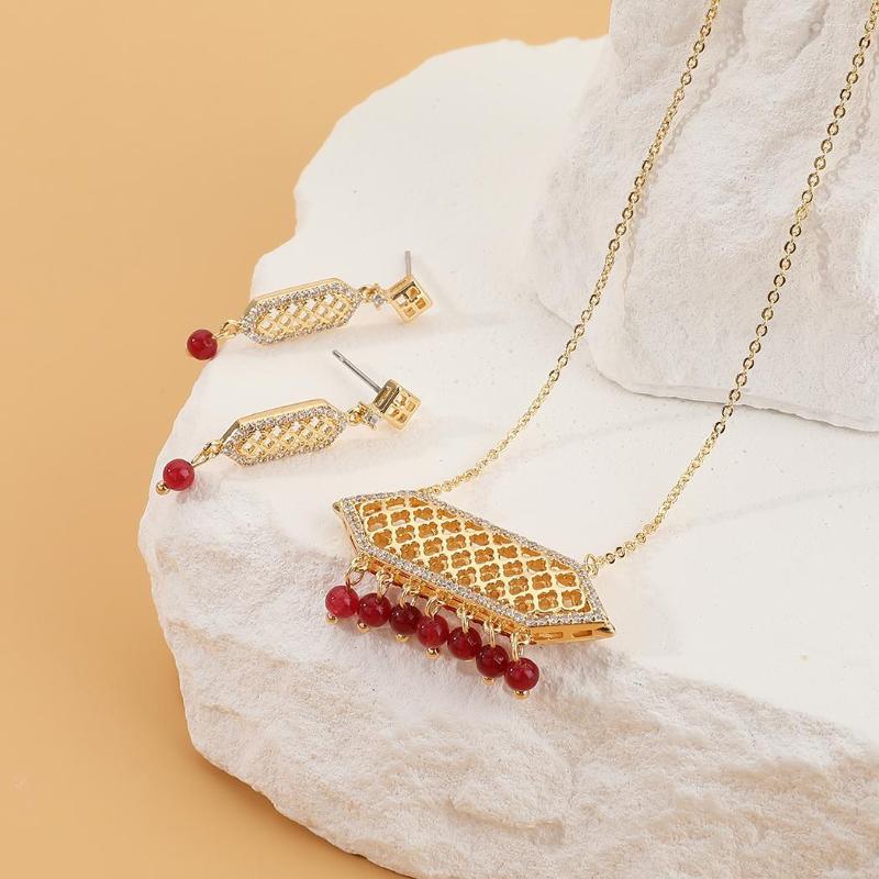 

Necklace Earrings Set Light Luxury Jewelry Openwork Geometry Colorful Beads Tassel Women's And, Picture shown