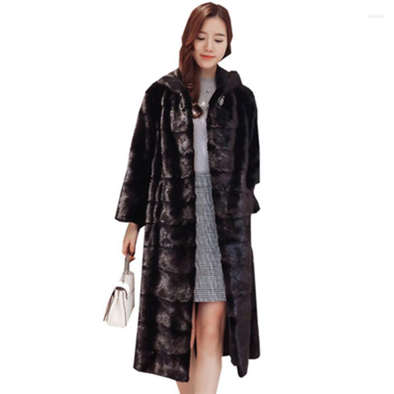 

Women' Fur Velvet Faux Milk Coats Female Long Hooded Winter Warm Simple Leisure Elegant 6XL 7XL 8XL 9XL Jackets XF969, Black