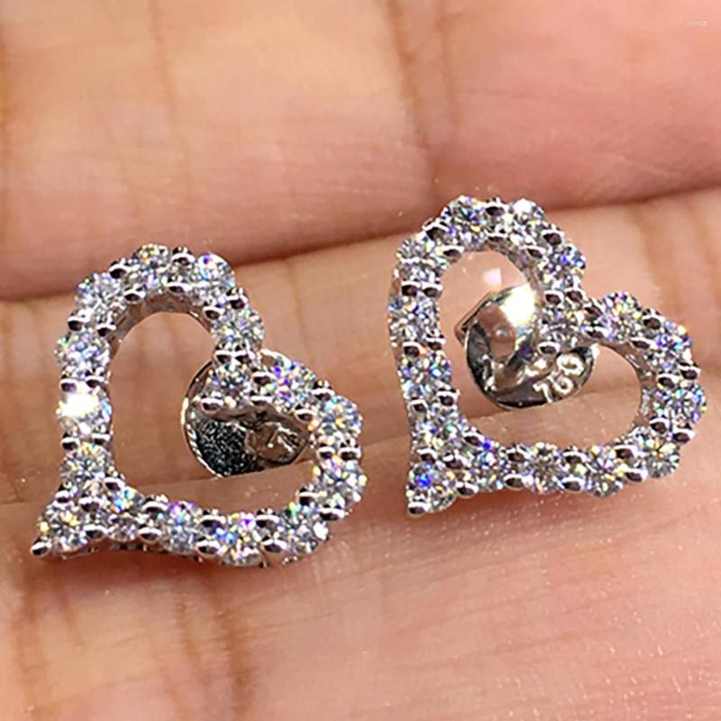 

Stud Earrings 10K Au417 White Gold Women Moissanite Diamonds Heart Classic Wedding Party Engagement Anniversary Trendy Romantic