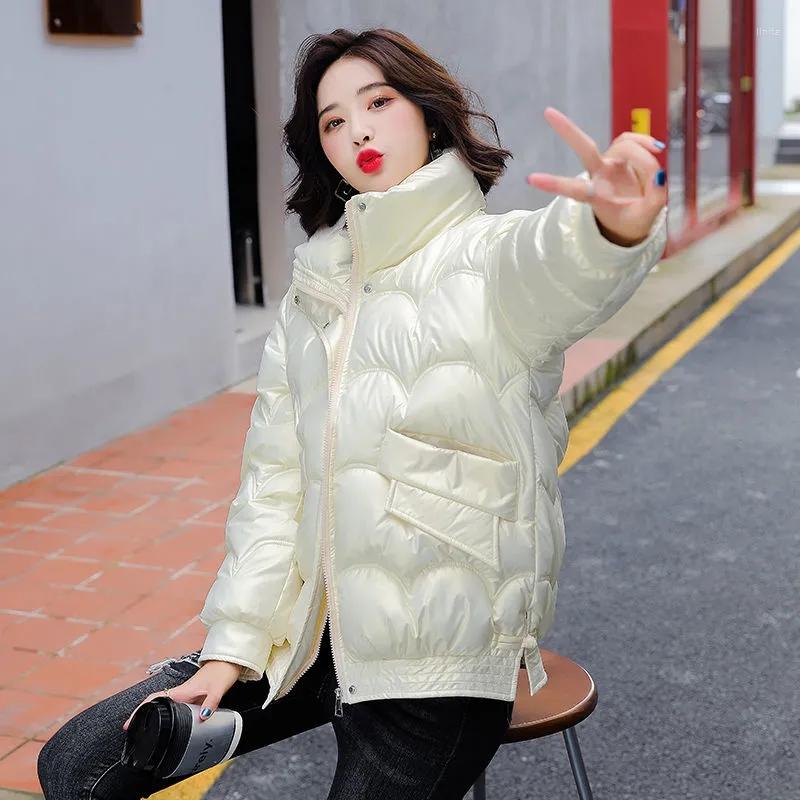 

Women's Trench Coats Women Stand Collar Down Padded Cotton Jacket Short 2022 Winter Korean Loose Coat Bright Thick Warm Parka Female, Pink