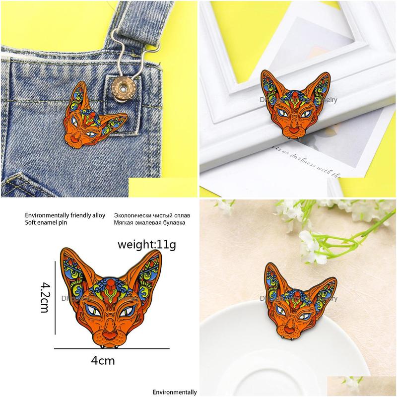 

Pins Brooches Sphinx Cat Avatar Cartoon Brooches For Women Cool Hairless Enamel Paint Badges Animal Alloy Pin Denim Shirt Jewelry G Dho17