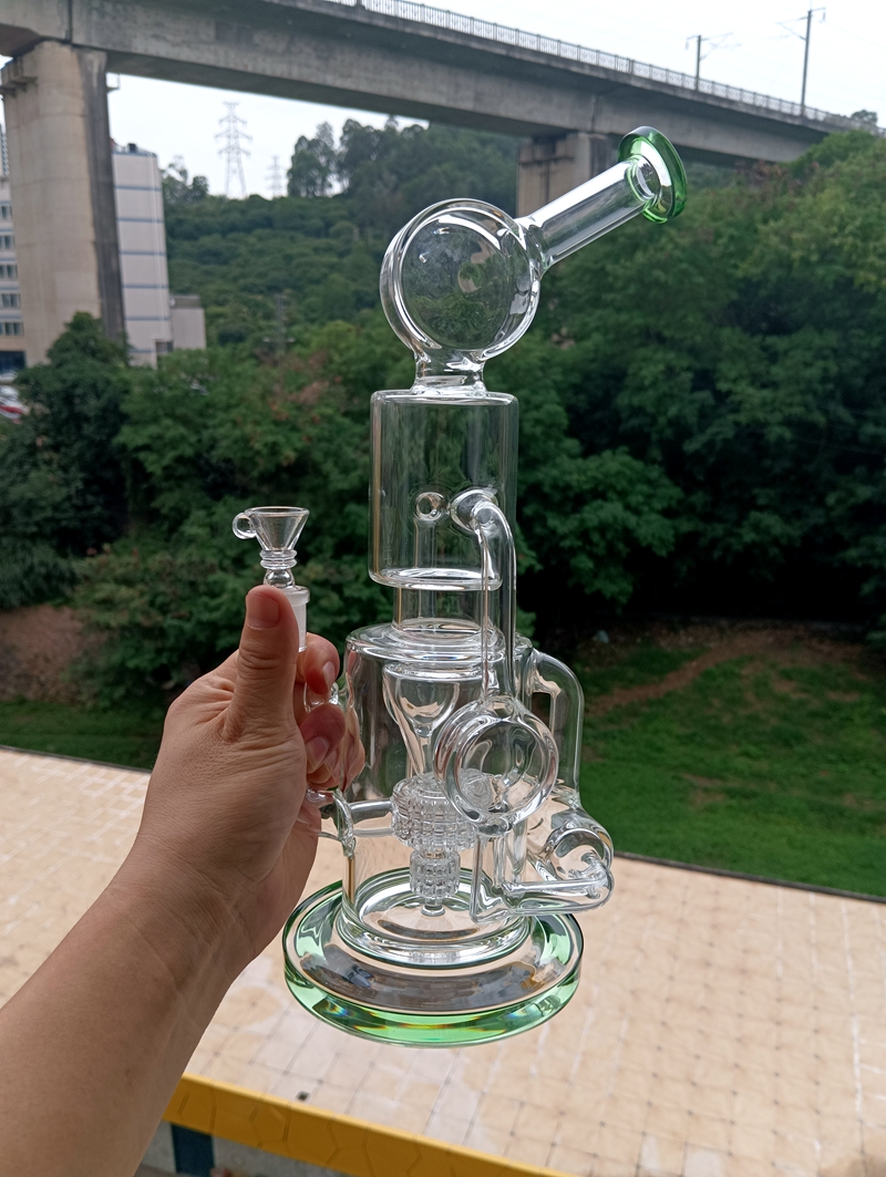 

Green Glass Water Bong Hookahs with Tire Perc Dab Rig Oil Burner Pipes for Smoking