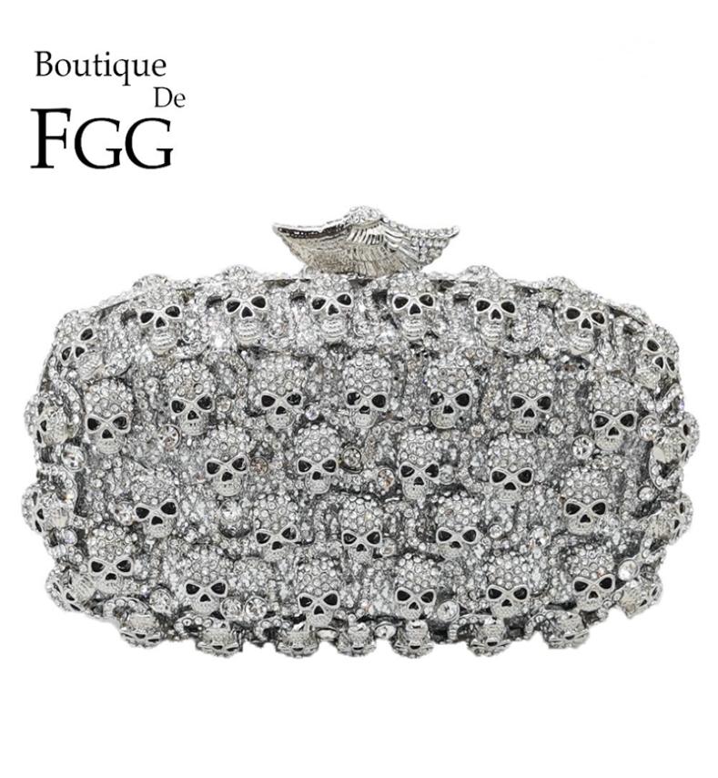 

Boutique De FGG Diamond Skull Clutch Women Evening Bags Ladies Crystal Handbags and Purses Wedding Gala Dinner Minaudiere Bag 22025500915