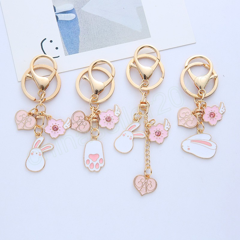 

Korea Ins Girl Heart Powder Rabbit Pendant Creative Personality Bag Keychain Female Pendant Key Chain Accessories Cute