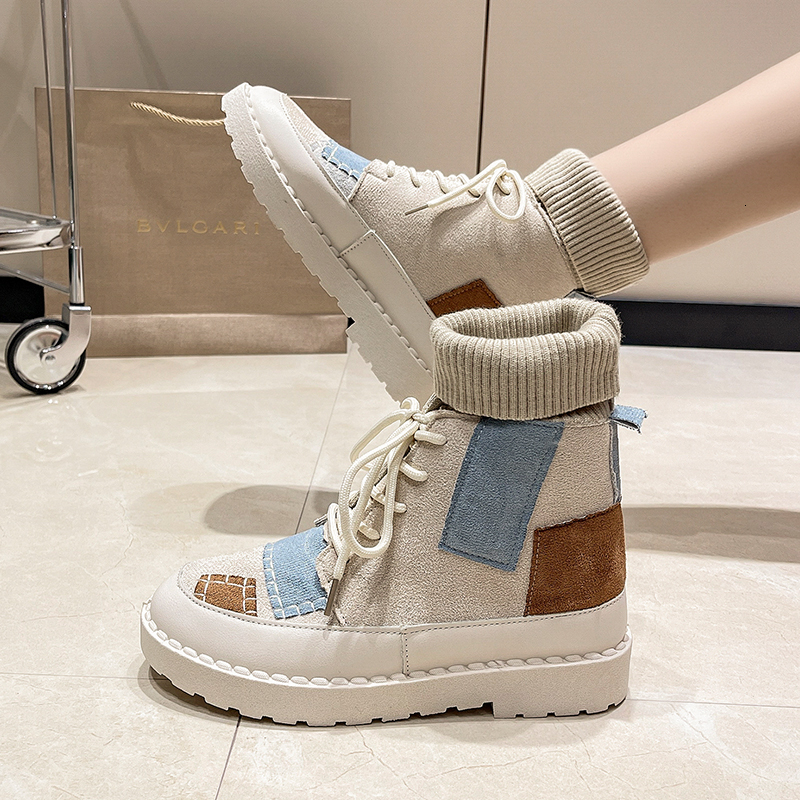 

Boots Fujeak Women's Bottomed Flat Soft Bottom Comfortable Woollen Line Handmade Female's Hightop Nonslip Shoes 221126, Gray