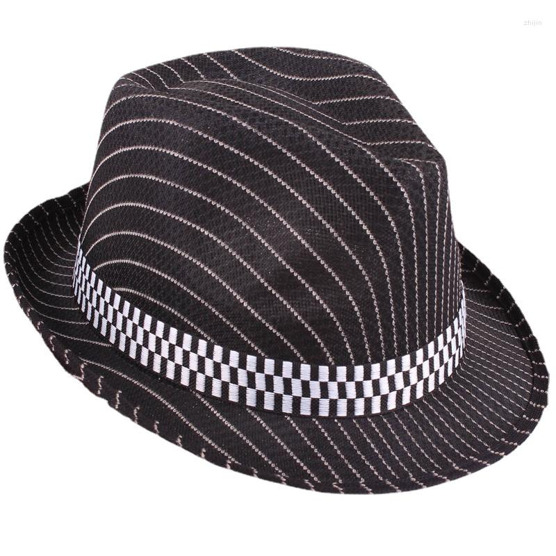 

Berets Fashion Men Fast Dry Jazz Caps Women Fedora Hat Striped Summer Sun Protection Hats Beach Floppy Panama Cap For Adults, Black