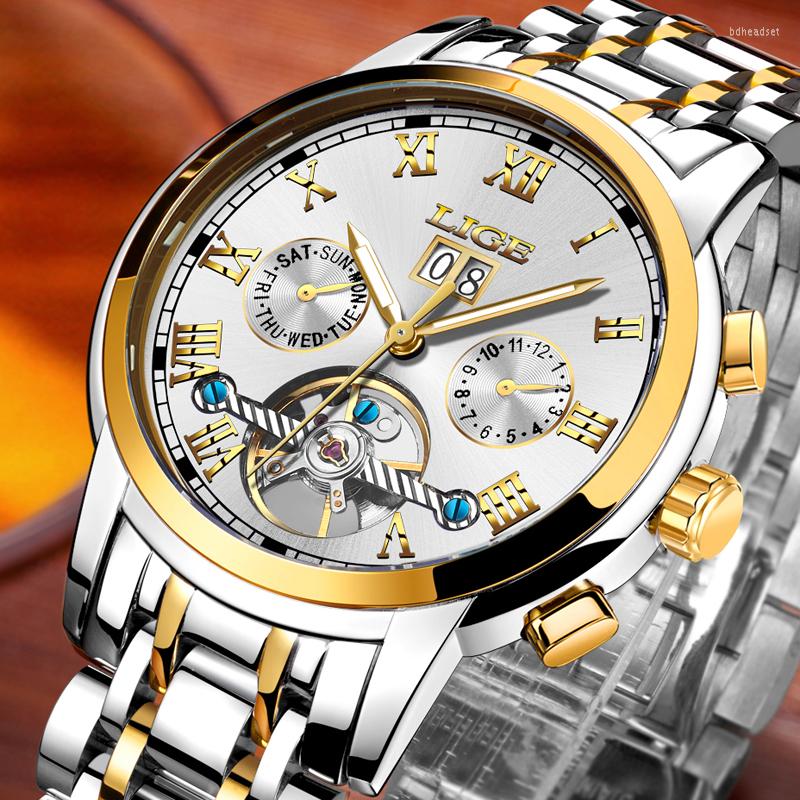 

Wristwatches 2022 Top LIGE Mens Leisure Automatic Machinery Watch Fashion Business Waterproof Sports Clock Relogio Masculino, Silver black