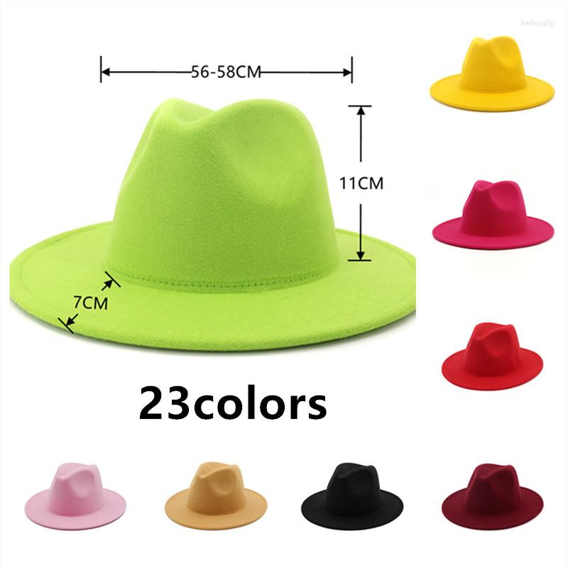

Berets Unisex Solid Color Single Side Wool Felt Jazz Fedora Hats Elegant Men Women Wide Brim Panama Trilby Cap Wholesale, 19