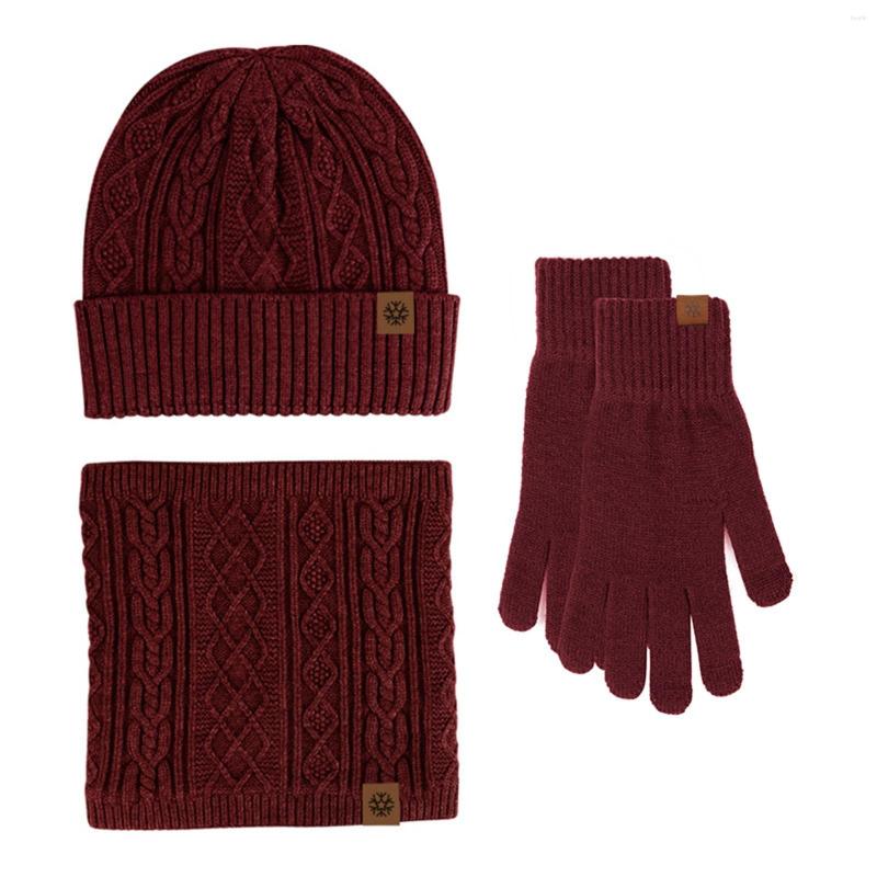 

Ball Caps Winter Hat Scarf Gloves Set Fleece Warm Knit Neck Warmer Wool Thermal Cap Outdoor Sport Ski Bike Mittens Men Women, Black