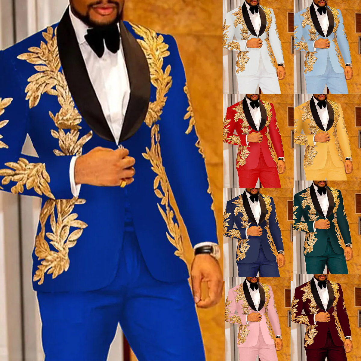 

Gold Appliques Men Tuxedos 2 Pieces Sequins Custom Made Handsome Wedding Suits For Best Man Fit Slim Formal, Black