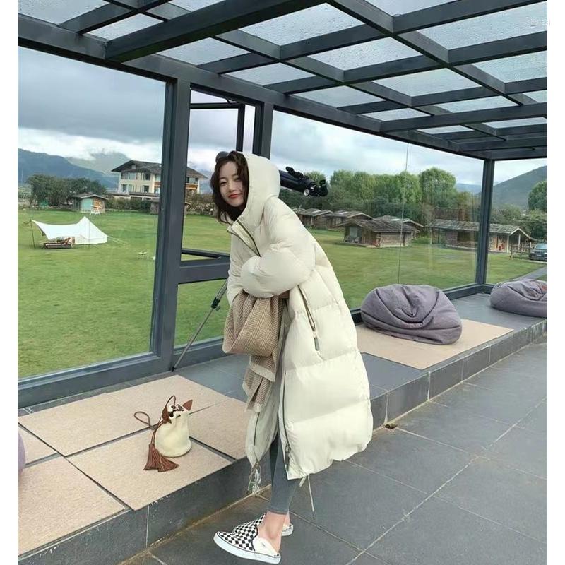 

Women's Down Women Beige Jacket Long Hooded Duck Cotton Clothes Fur Collar Warm Thicken Windproof Fashion Oversized Winter Coat