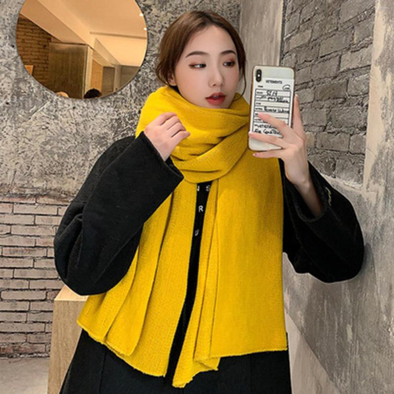 

Scarves 2022 Thick Wool Solid Scarf Female Casual Autumn Winter Soft Thicken Warm Sweater Men Women Long Shawls Knitted