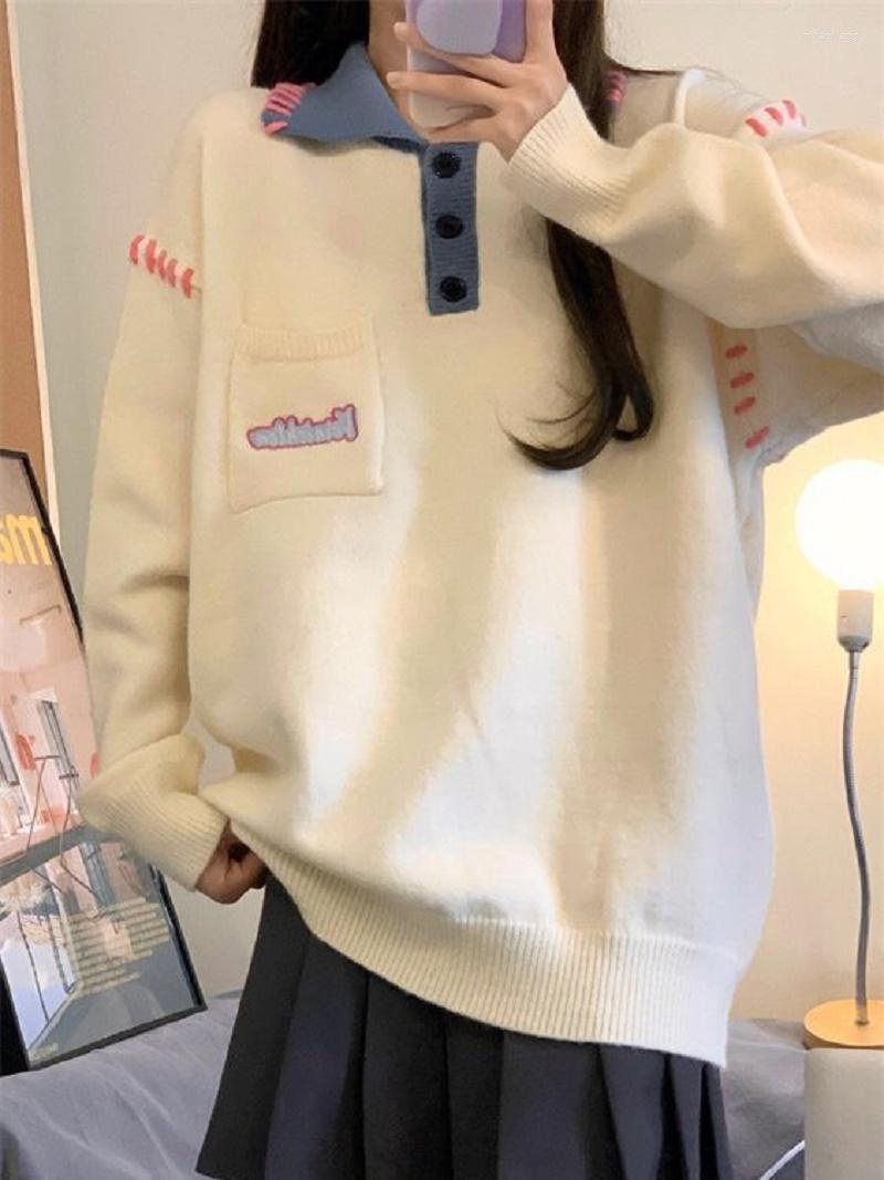 

Women' Sweaters Women Embroidery Lambswool Pullovers Winter Beige Jumpers Knitwear Sweater Knitted Harajuku Loose Oversized Streetwear