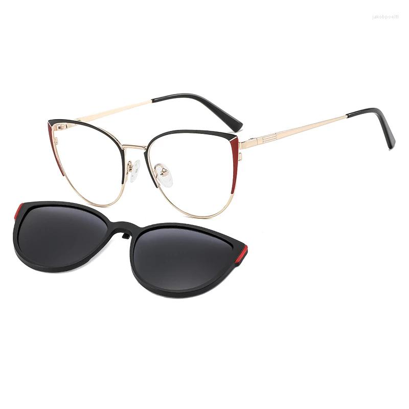 

Sunglasses Frames LANSSY Cat Eye Metal 2 In 1 Clip On Magnetic Glasses Frame For Women Optical Myopia Eyeglasses Polarized B23109