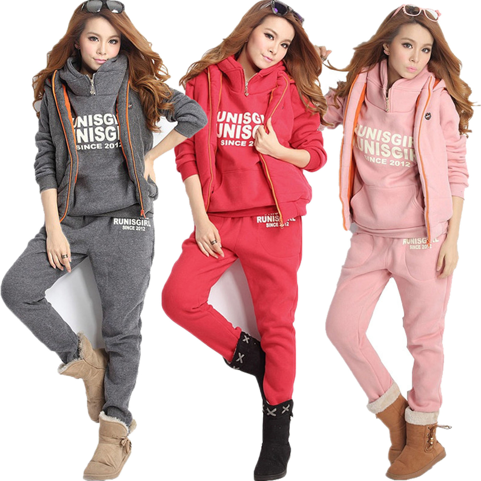 

Women s Two Piece Pants Casual Hooded Fleece Sweatshirt 3 Pieces Set Autumn Winter Women Suit Warm Velvet Tracksuits Letter Pattern Size  6XL 221125, Gray