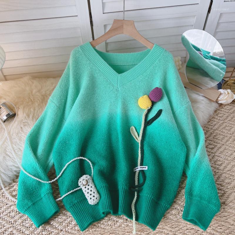 

Women's Sweaters High-quality Gentle And Niche Design Three-dimensional Flower V-neck Soft Waxy Sweater Autumn Women's Lazy Style, Purple
