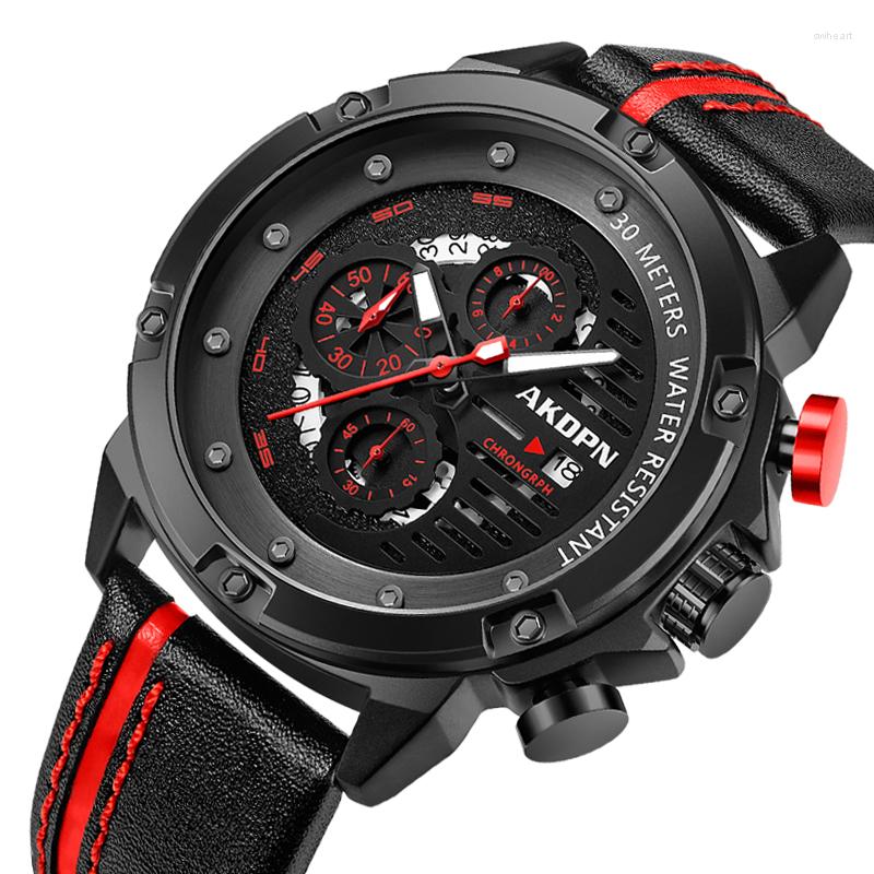 

Wristwatches Mens Watches Top Waterproof 24 Hour Date Quartz Watch Man Leather Sport Wrist Men Clock, Black