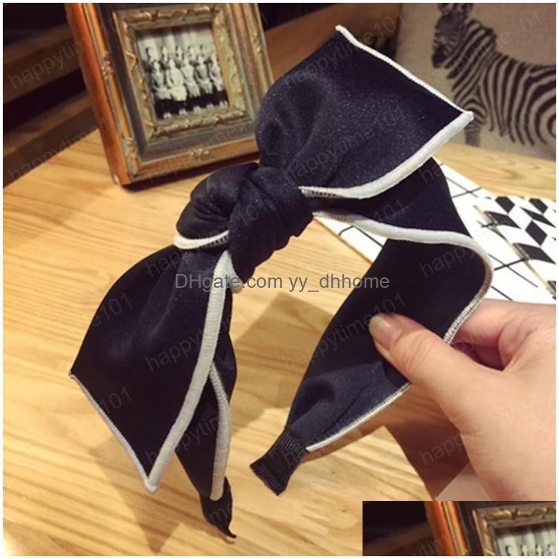 

Headbands Fashion Women Hair Accessories Big Bow Knot Headband Classic White Black Turban For Adt Hairband Wholesale Drop Delivery J Dhma9