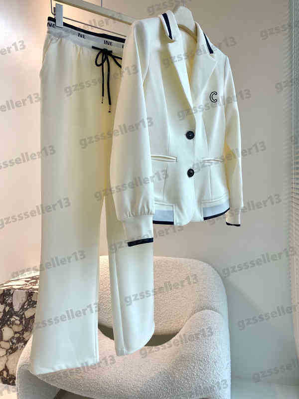 

Two Piece Sets Women Tracksuits Designer CE Blazer And Slacks Suit Luxury Lapel Design Contrast Webbing Threaded Stitching 2 Pieces Set