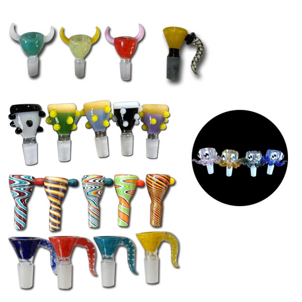

Smoking Accessories Multi style 14mm bowls and 18mm glass bowl Male Joint Handle Beautiful Slide bowl Colorful Rusta Wholesale