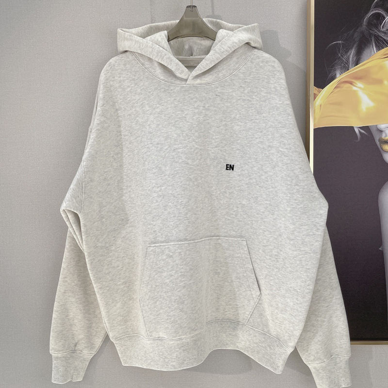 

22fw Europe Flocked logo Hoodie Autumn Winter Casual Plus Size Men Women High Street Distressed Cotton Pullover Hooded Sweatshirt, Light gray