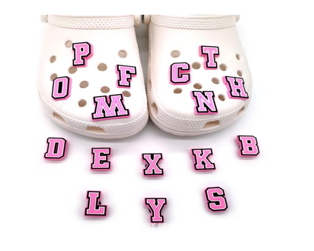 

Fashion Shoe Halloween Croc Charms Decoration shoes charm Buckle Clog Pins Buttons Pink English capital letters number kids party2111376