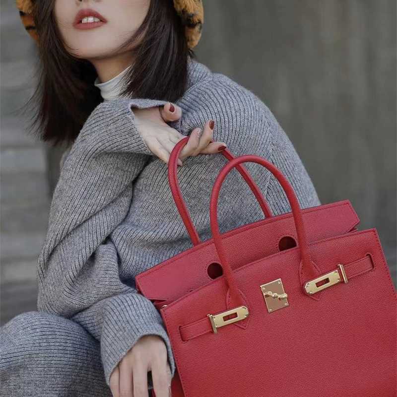 

Birkin Bags Leather Women's 2022 New Fashion Single Shoulder Handbag High Class Large Capacity Ayw Classical Larger, Khaki2