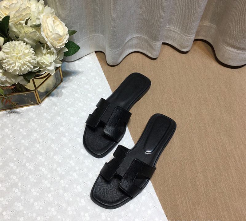 

Designer Herme Slippers Ms Oran Sandal Red h Women Summer Fasion Leater Sandals Versatile Flat Bottomed Beac Letter, 22