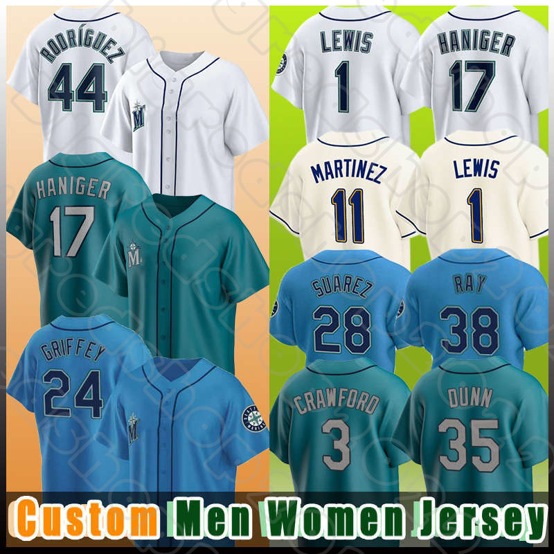 

17 Mitch Haniger 24 Ken Griffey Jr Baseball Jerseys Alberto Rodriguez Edgar Martinez Eugenio Suarez Kyle Lewis Andres Munoz Abraham Toro J.P. Crawford Robbie Ray Brash, Custom men-retro(shui s)