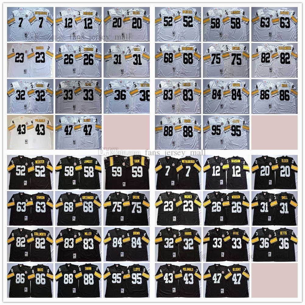 

NCAA Vintage Football 36 Jerome Bettis Jersey 43 Troy Polamalu 47 Mel Blount 52 Mike Webster 58 Jack Lambert 59 Jack Ham 63 Dermontti Dawson 68 LC Greenwood #75, Same as picture