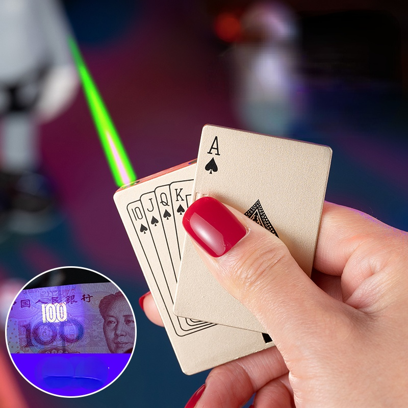 

Creative Jet Torch Green Flame Poker Lighter Metal Windproof Playing Card Novel Lighter Funny Toy Smoking Accessories Gift Gadgets