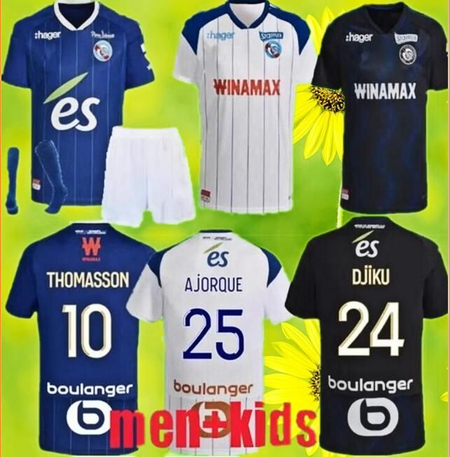 

22 23 RC Strasbourg Alsace soccer jerseys maillot de foot home blue 2022 2023 AHOLOU THOMASSON LiEnard Diallo DJIKU AJORQUE Gameiro football shirts home away 1129, Home adult 1