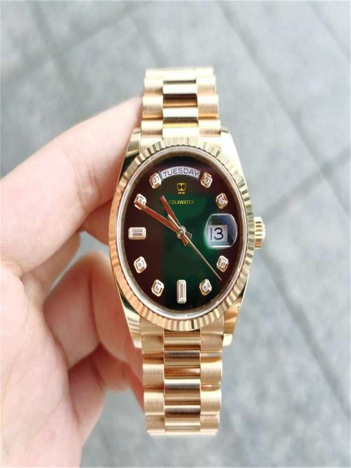 

New watch Day-Date 36 Yellow Gold Green Diamond Dial 128238 Original Box