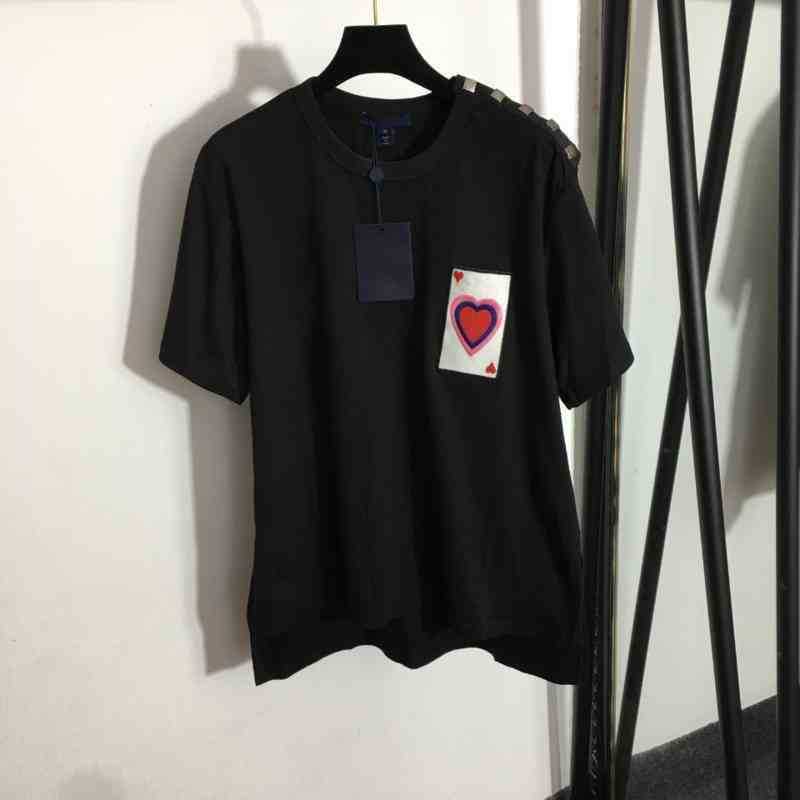

Designer Womens T-Shirts Fashion Brands Embroidered Patch Lettering Shoulder Button Loose Short Sleeve T-Shirt Tops Luxury Sexy Brands Women Clothing 0912