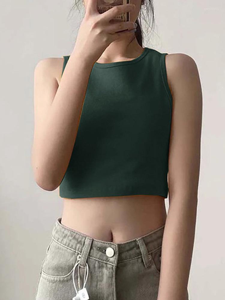 

Women's Tanks Summer Ladies Retro Crop Top High Waist Slimming Stretch Slim Short Sleeveless Bottoming, Green