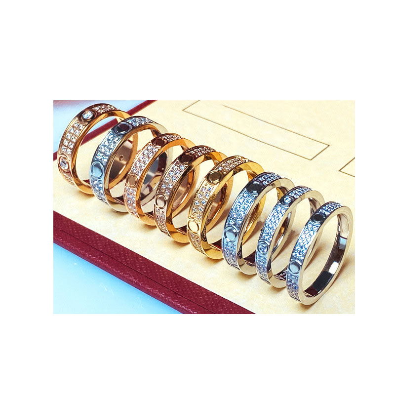 

Jewelry Brand Design Rings Titanium Steel Engagement Wedding Band Ring Zircon Diamond For Men And Women 3 Colour Select Size from 5 to 11