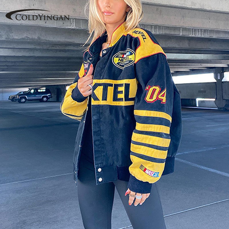 

Wo Fashion Women's Racing Jacket Coat Red Printed Zipper Long Sleeve Vintage Sport Style Bomber Winter Top Clothes 221129, 88-2