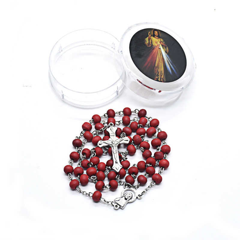 

12PCS Random Color Rose Scented Perfume Wood Rosary Beads Inri Jesus Cross Pendant Necklace Catholic Religious Jewelry Christmas Gift