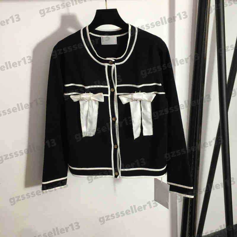 

Cardigan Women Sweaters CNL Pearl Bow Embellished Crew Neck Knit Cardigans Fashion Brand Stripe Decoration Knit Tops Designers Womens Clothing