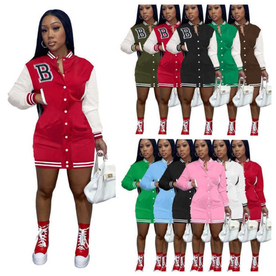 

Designer Women Casual Dresses Long Sleeve Button Medium Sports Baseball Active Dress Skinny Skirt Sportswear 11 Colours, Solid style mix