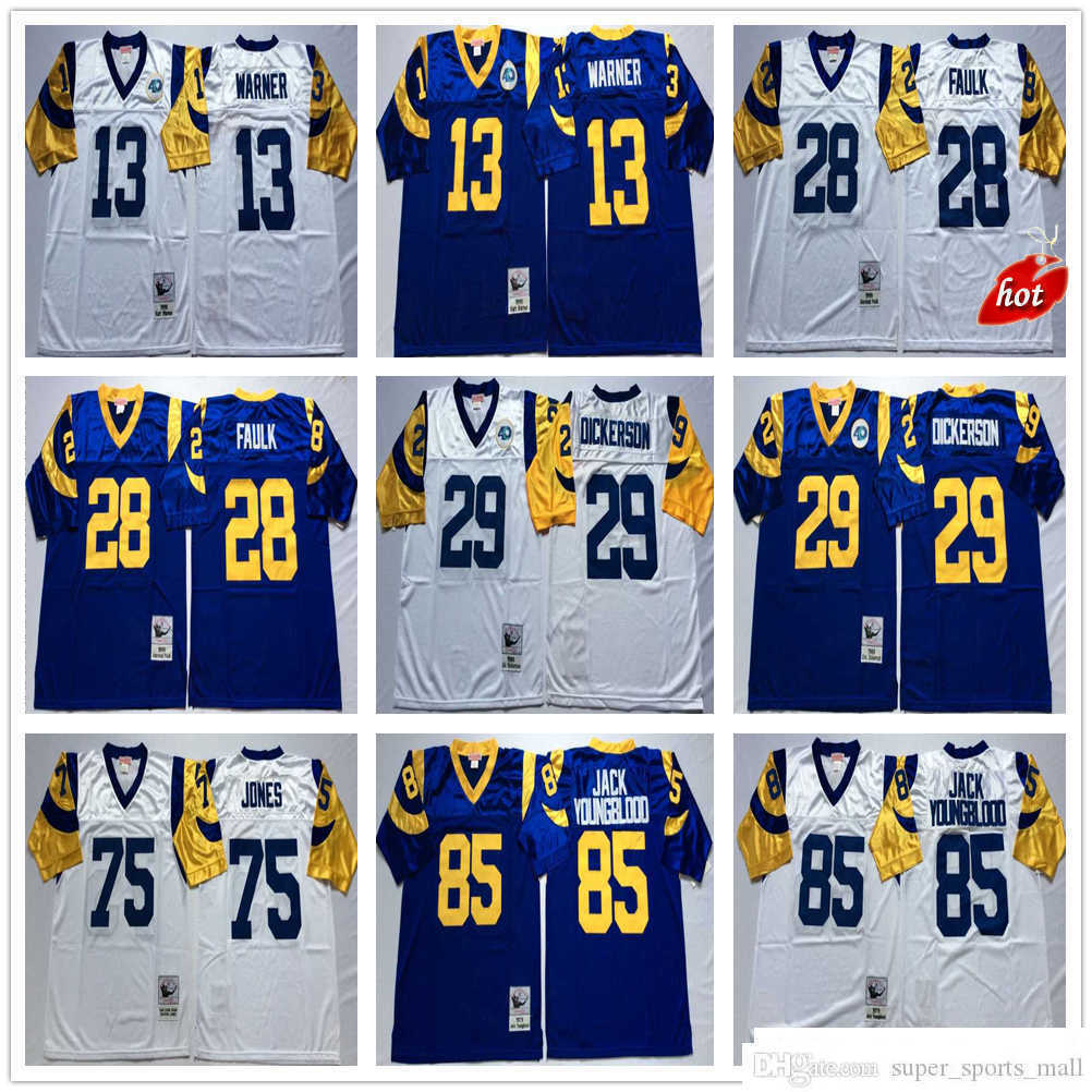 

NCAA Vintage Football 29 Eric Dickerson Jersey 13 Kurt Warner 28 Marshall Faulk 75 Deacon Jones 85 Jack Youngblood Man Vintage Mitchell Ness, Same as picture