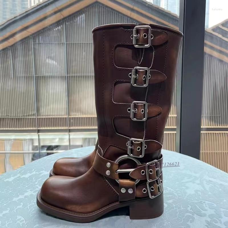 

Boots Rider Women's 2022 Retro Square Toe Belt Buckle Thick Heel High Casual Knee-length For Women, Picture shown