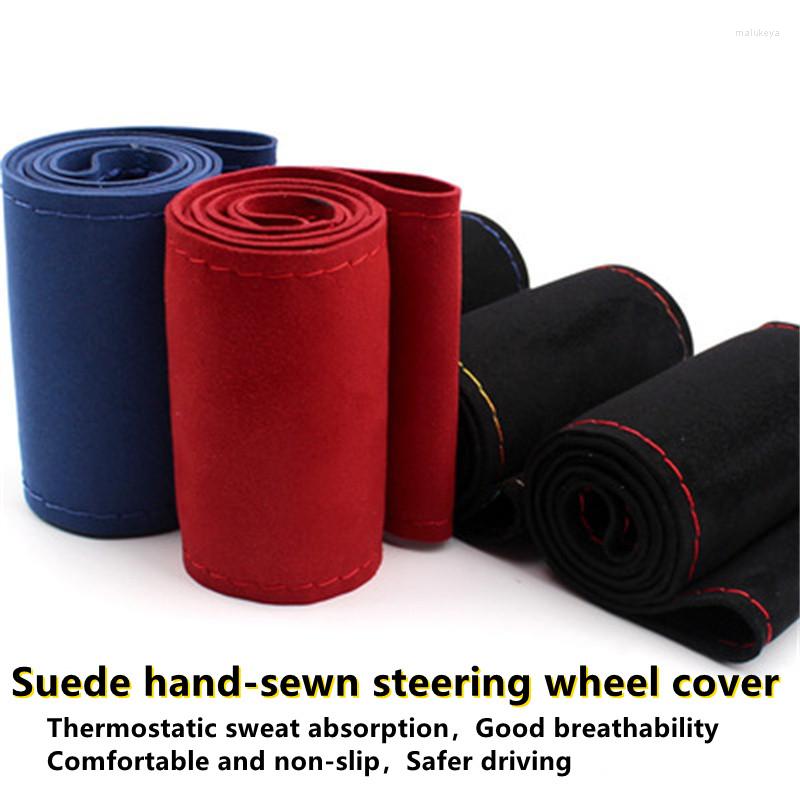 

Steering Wheel Covers DIY Suede Hand-sewn Cover Of Soft Fiber Leather Braid On The Steering-wheel Car With Needle Auto Accessories