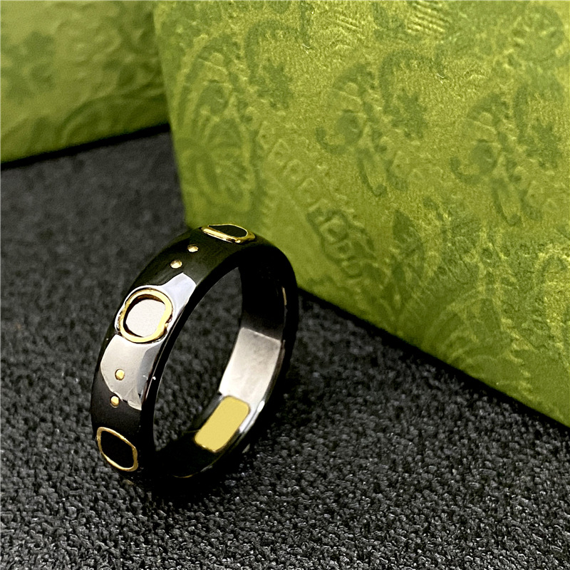 

Ceramic designer mens rings Band g letter Rings Black White for Women Men Mexican jewelry Gold Ring valentine's Day gifts
