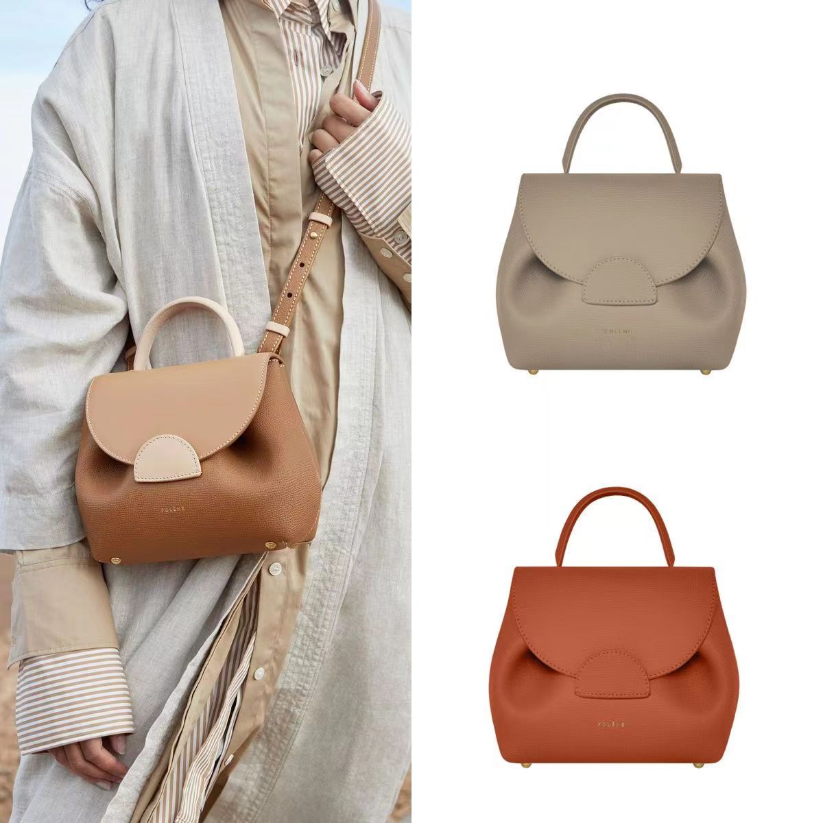 

POLENE Paris Classic Smiling Face Bag Cowhide One Shoulder Crossbody Bag for Women Versatile Handheld Straddle Bag Light Luxury Fashion by Polene Designer, #8