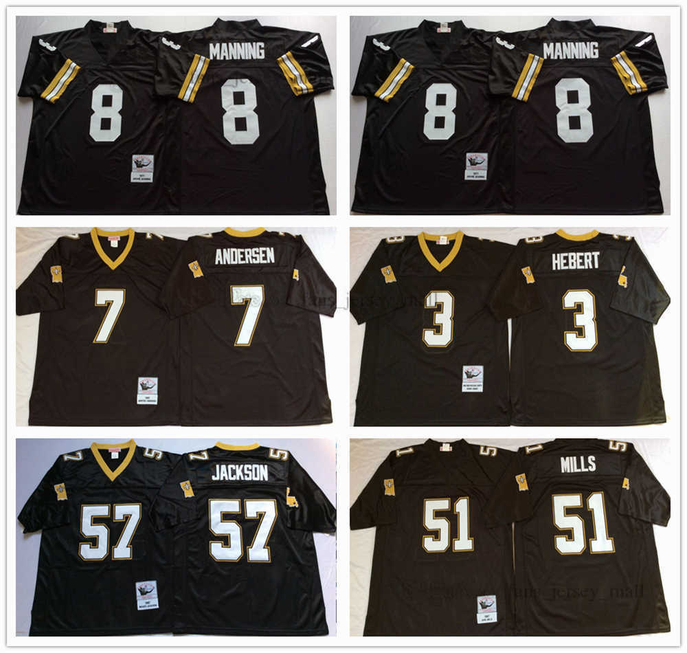 

NCAA Vintage Football 57 Rickey Jackson Jersey 8 Archie Manning 7 Morten Andersen Jerseys 3 Bobby Hebert 51 Sam MillsBlack Man Vintage All Stitched, Same as picture