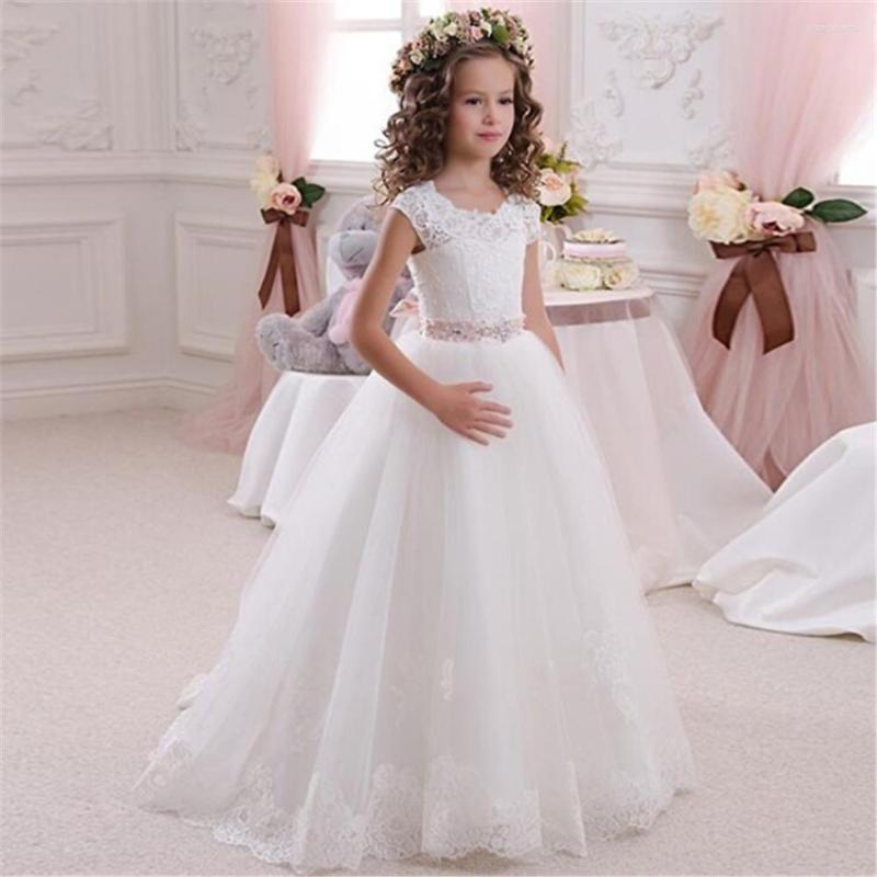 

Girl Dresses 2023 White Flower Girls Sleeveless Lace Applique Tulle Fluffy Floor Length First Holy Communion Princess, Black