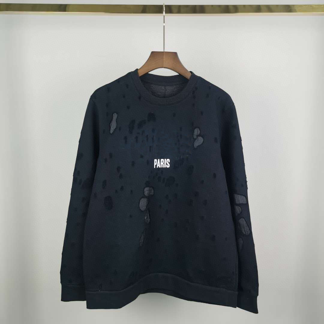 

2023 Europe Paris Sweatshirts mens big Broken hole hoodys Two layer fabric Sweatshirt Women Hoodies fashion Jumpers Designer hoody black