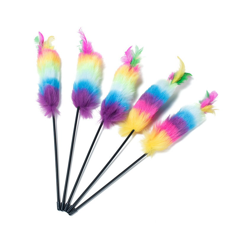 

Rainbow Color Wool Top Cat Toys Kitten Teaser Stick Pet Interaction Stick