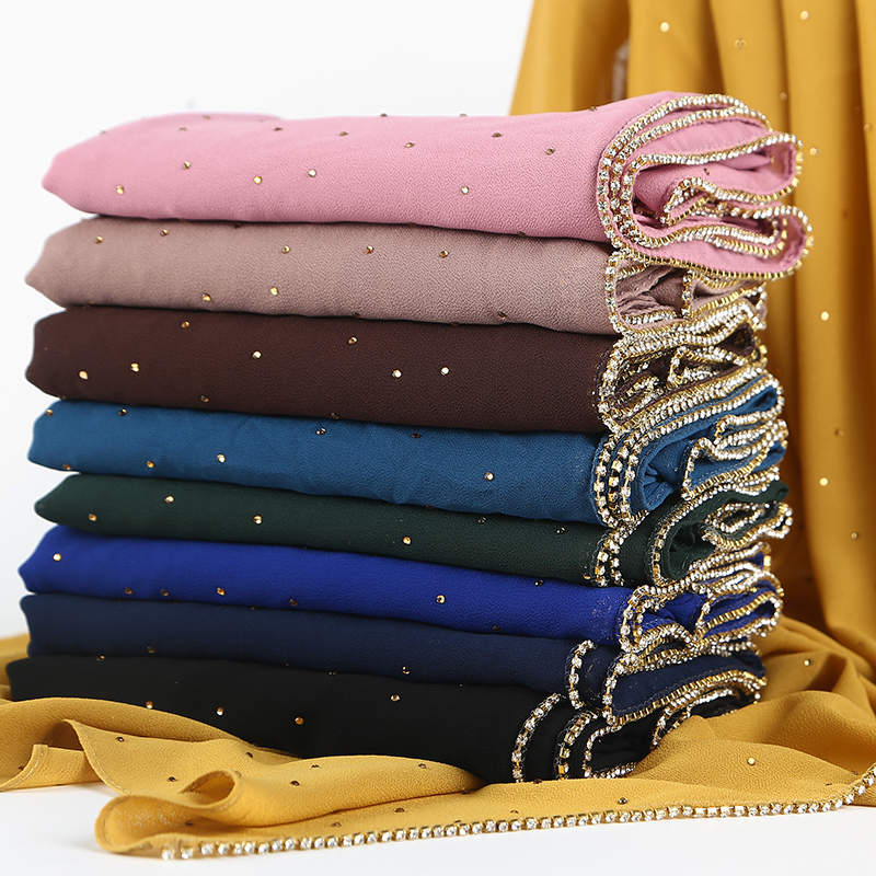 

Bubble Chiffon Diamond Rhinestone Shawl Scarf High Quality Shimmer Beads Headband Wrap Foulard Muslim Hijab
